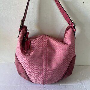 Y2K COACH VINTAGE SIGNATURE CANVAS SUEDE TRIM HOBO SHOULDER BAG PINK